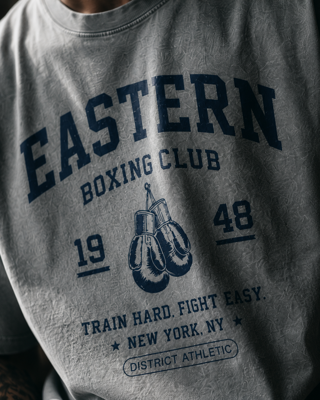 Eastern Boxing Club Heavyweight Vintage Wash T-Shirt — Slate Grey / Navy