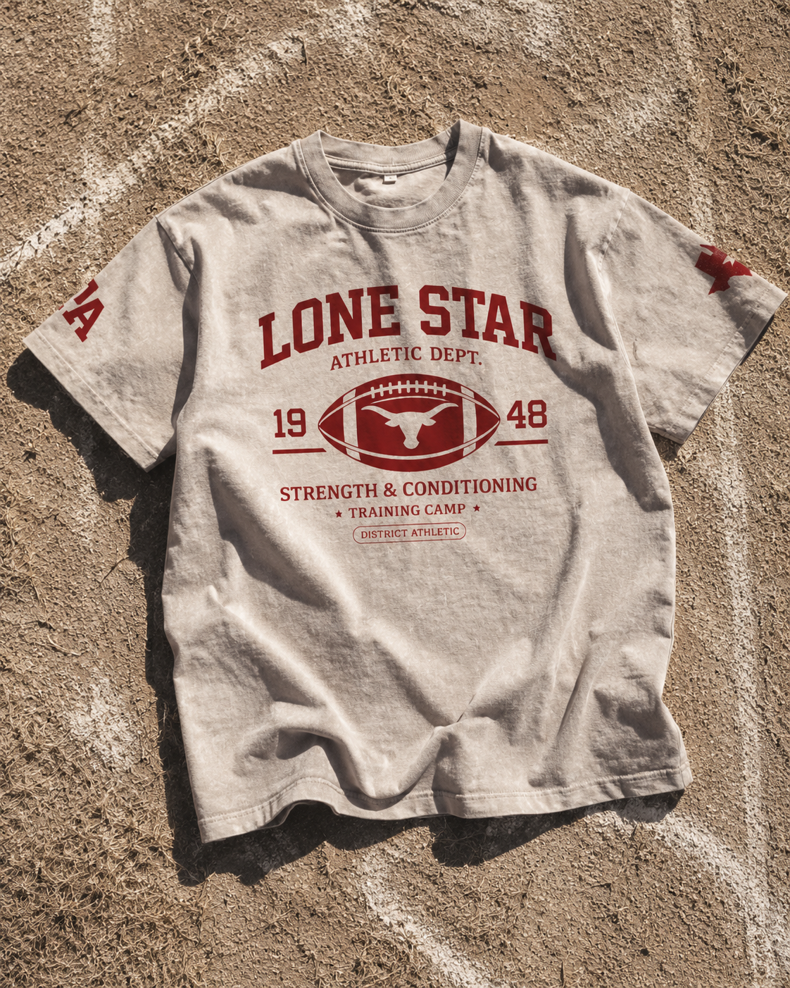Lone Star Athletic Dept. Heavyweight Vintage Wash T-Shirt — Sand / Burnt Red