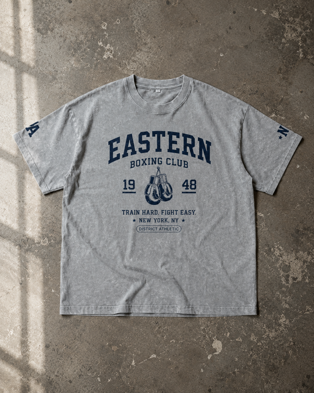 Eastern Boxing Club Heavyweight Vintage Wash T-Shirt — Slate Grey / Navy