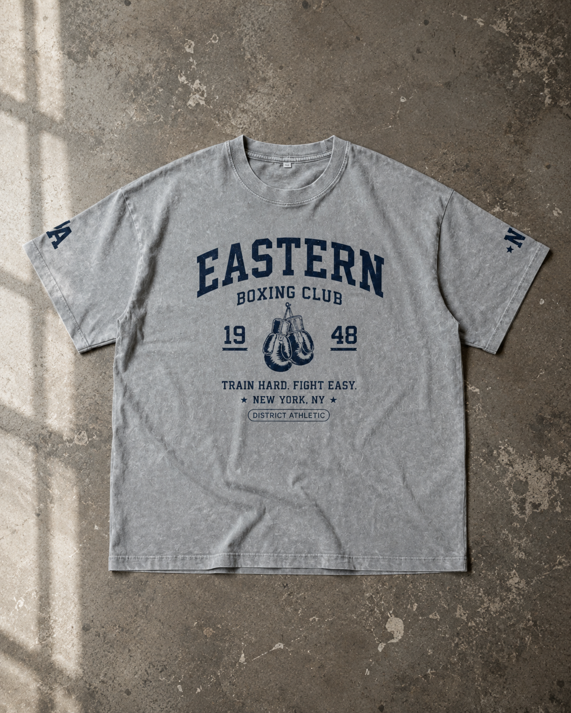 Eastern Boxing Club Heavyweight Vintage Wash T-Shirt — Slate Grey / Navy