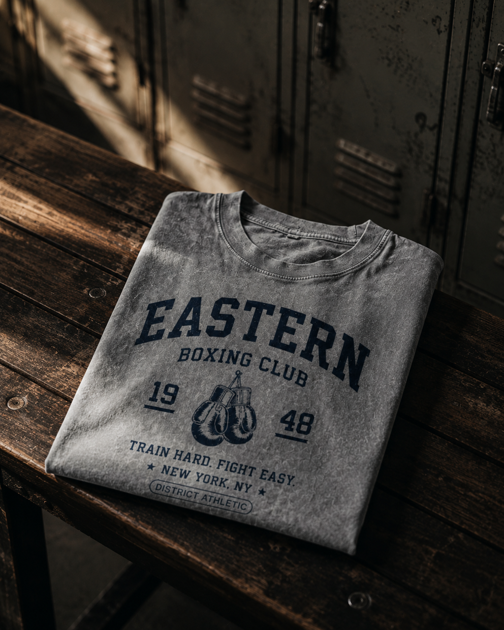 Eastern Boxing Club Heavyweight Vintage Wash T-Shirt — Slate Grey / Navy