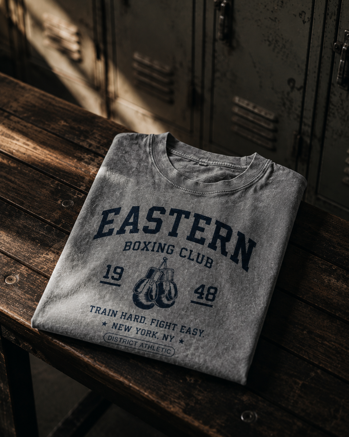 Eastern Boxing Club Heavyweight Vintage Wash T-Shirt — Slate Grey / Navy