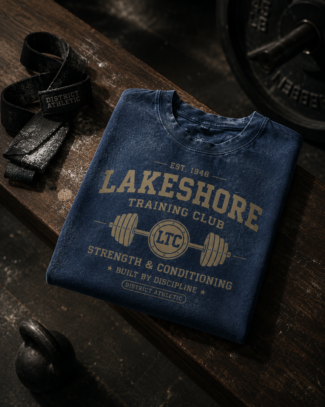 Lakeshore Training Club Heavyweight Vintage Wash T-Shirt — Washed Navy / Cream