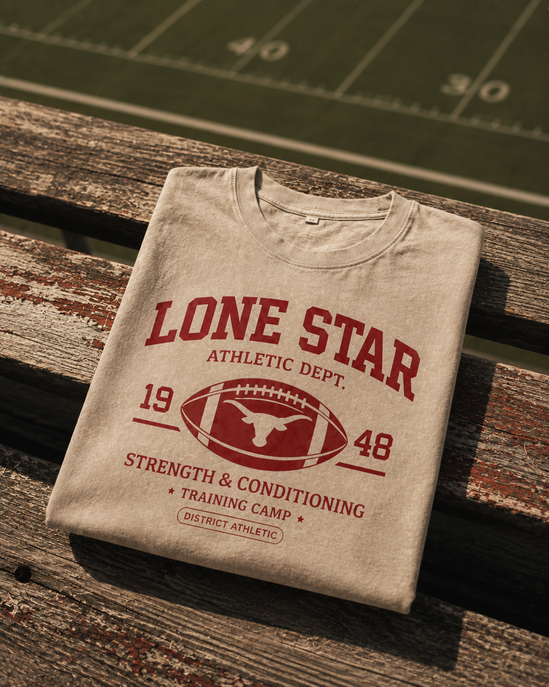Lone Star Athletic Dept. Heavyweight Vintage Wash T-Shirt — Sand / Burnt Red