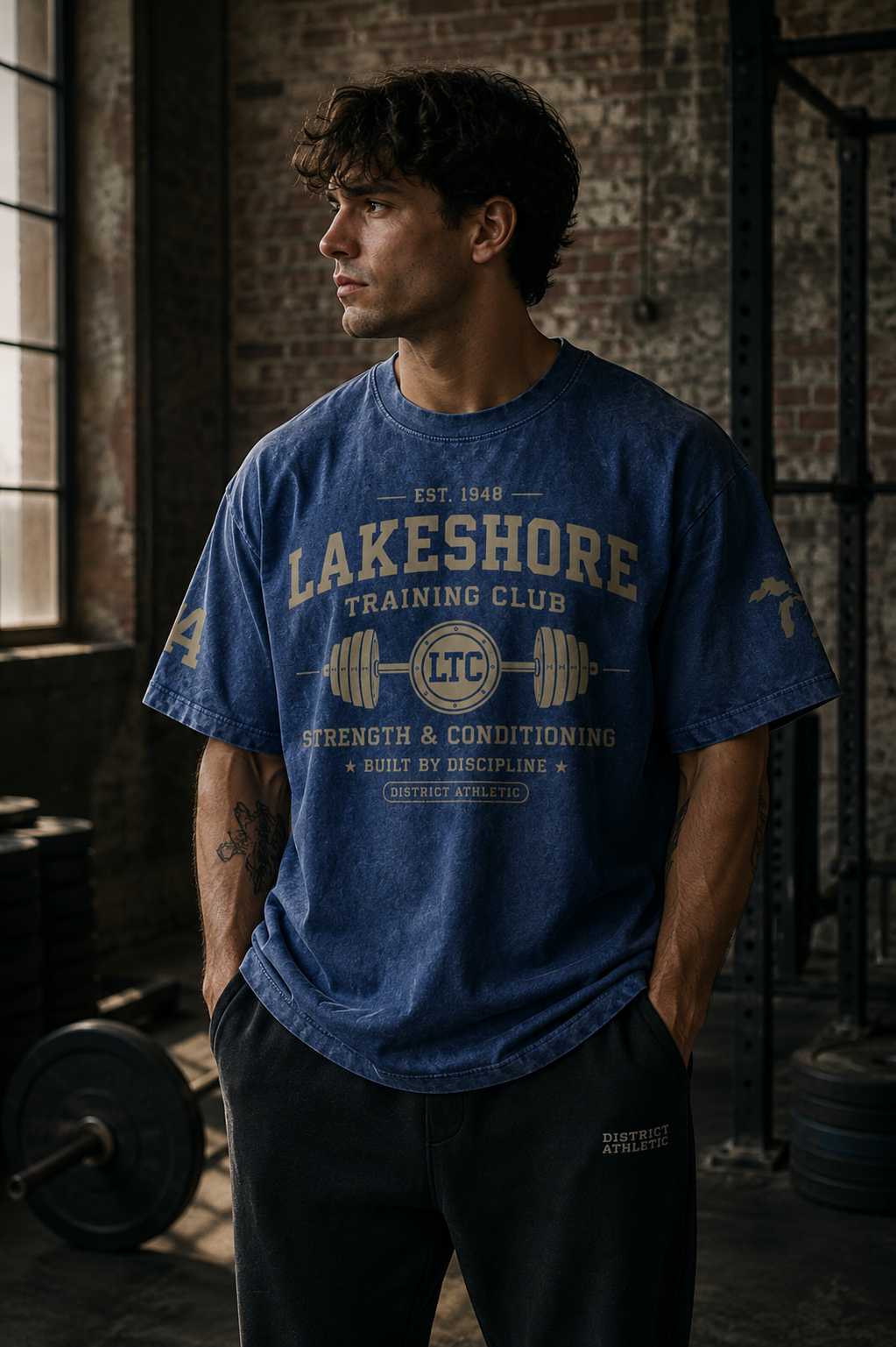 Lakeshore Training Club Heavyweight Vintage Wash T-Shirt — Washed Navy / Cream