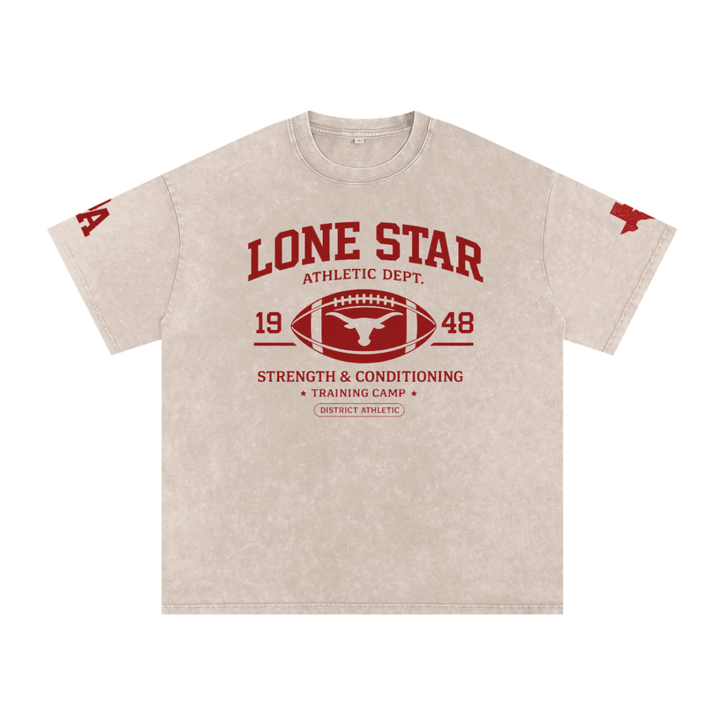 Lone Star Athletic Dept. Heavyweight Vintage Wash T-Shirt — Sand / Burnt Red