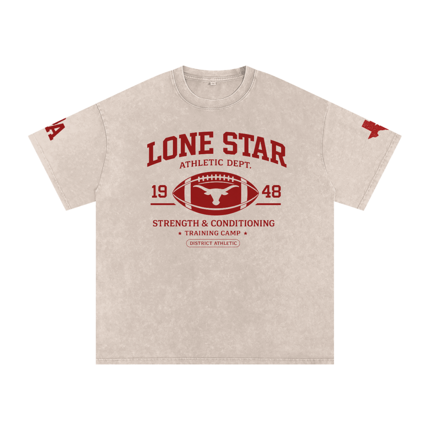 Lone Star Athletic Dept. Heavyweight Vintage Wash T-Shirt — Sand / Burnt Red