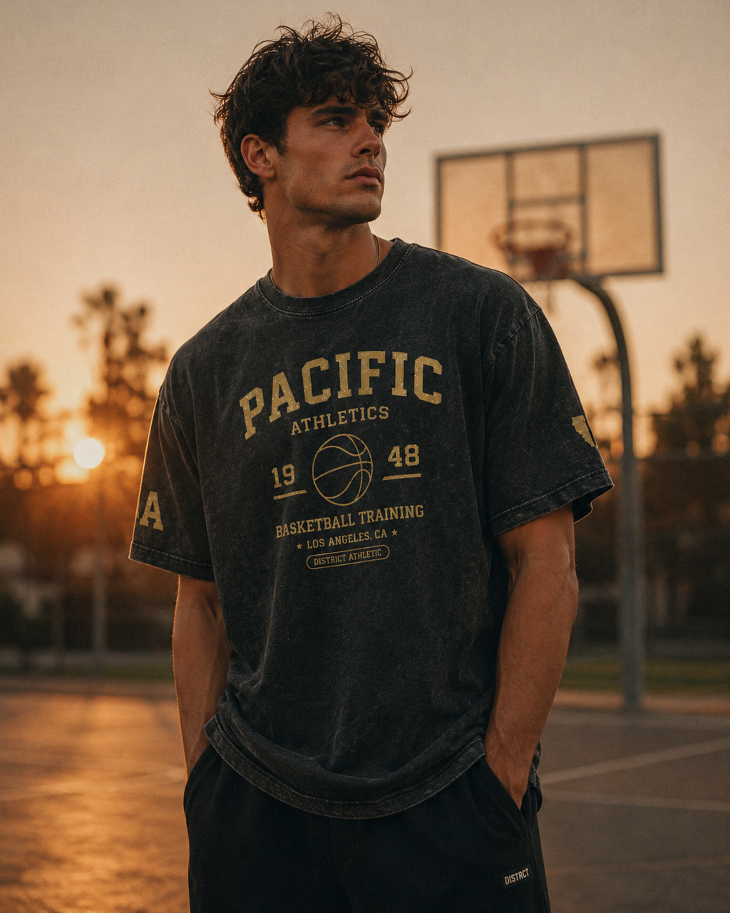 Pacific Athletics Heavyweight Vintage Wash T-Shirt — Washed Black / Gold