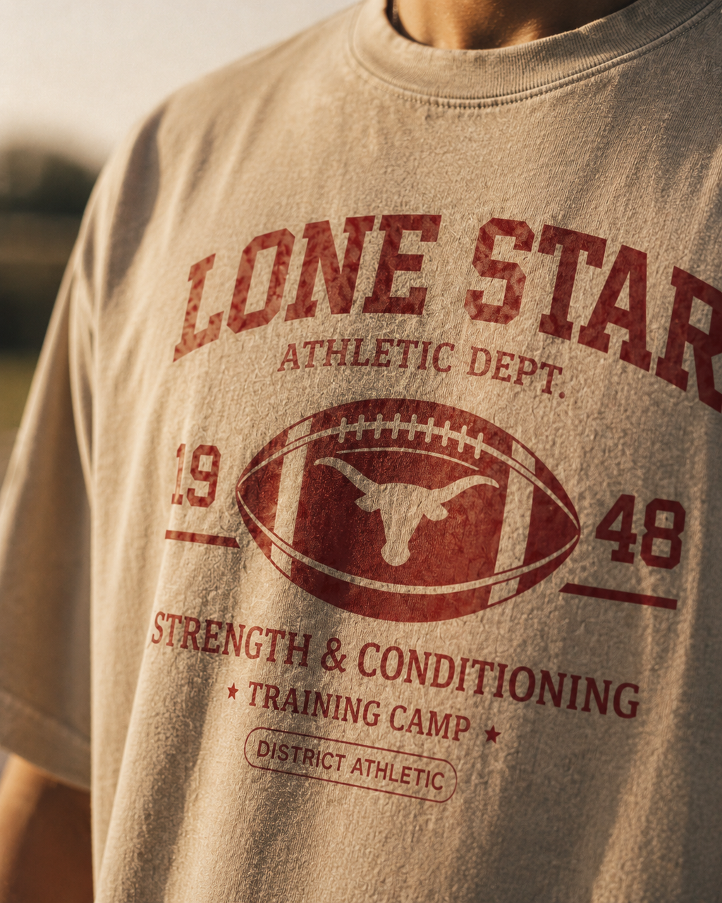 Lone Star Athletic Dept. Heavyweight Vintage Wash T-Shirt — Sand / Burnt Red