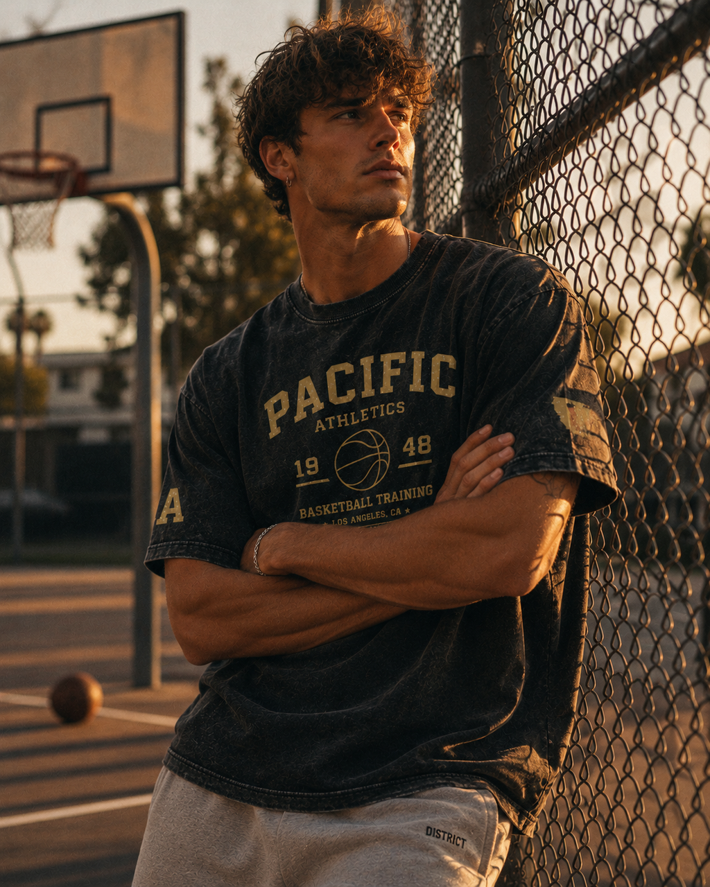 Pacific Athletics Heavyweight Vintage Wash T-Shirt — Washed Black / Gold