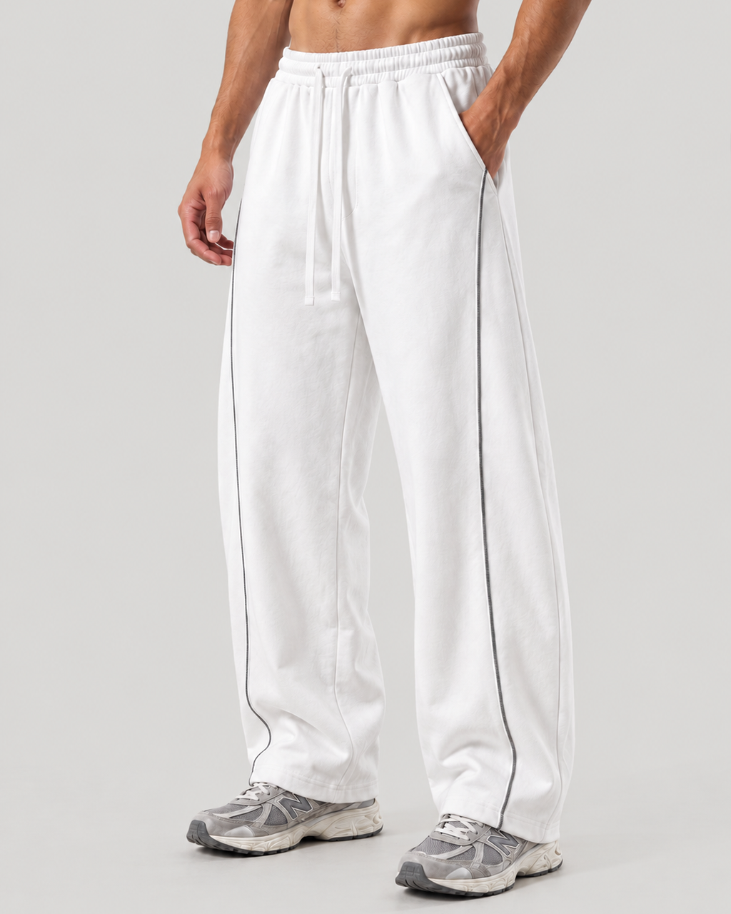 The Barrel Sweatpant in white, on model, front