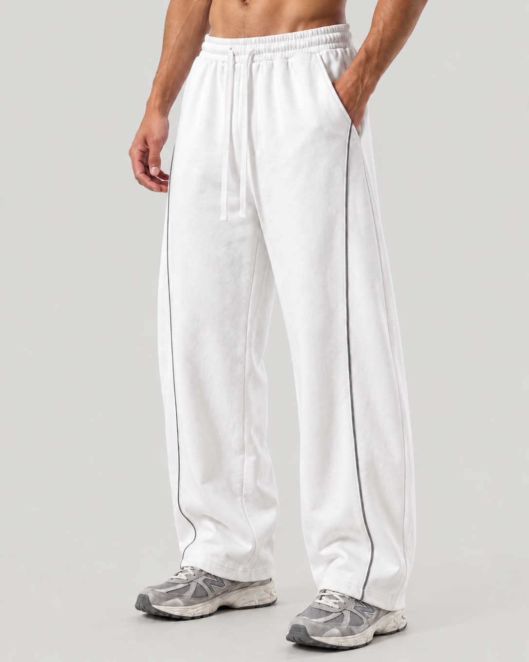 The Barrel Sweatpant in white, on model, front