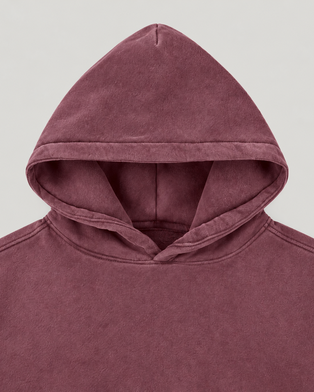 The District Hoodie in burgundy, hood and fabric detail