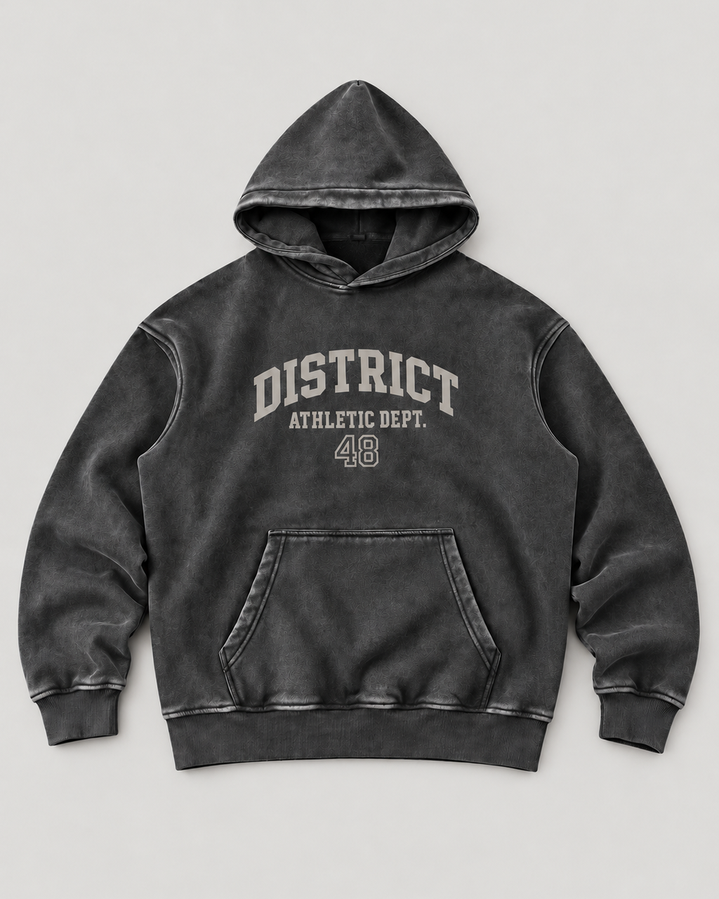 The District Hoodie in charcoal, front