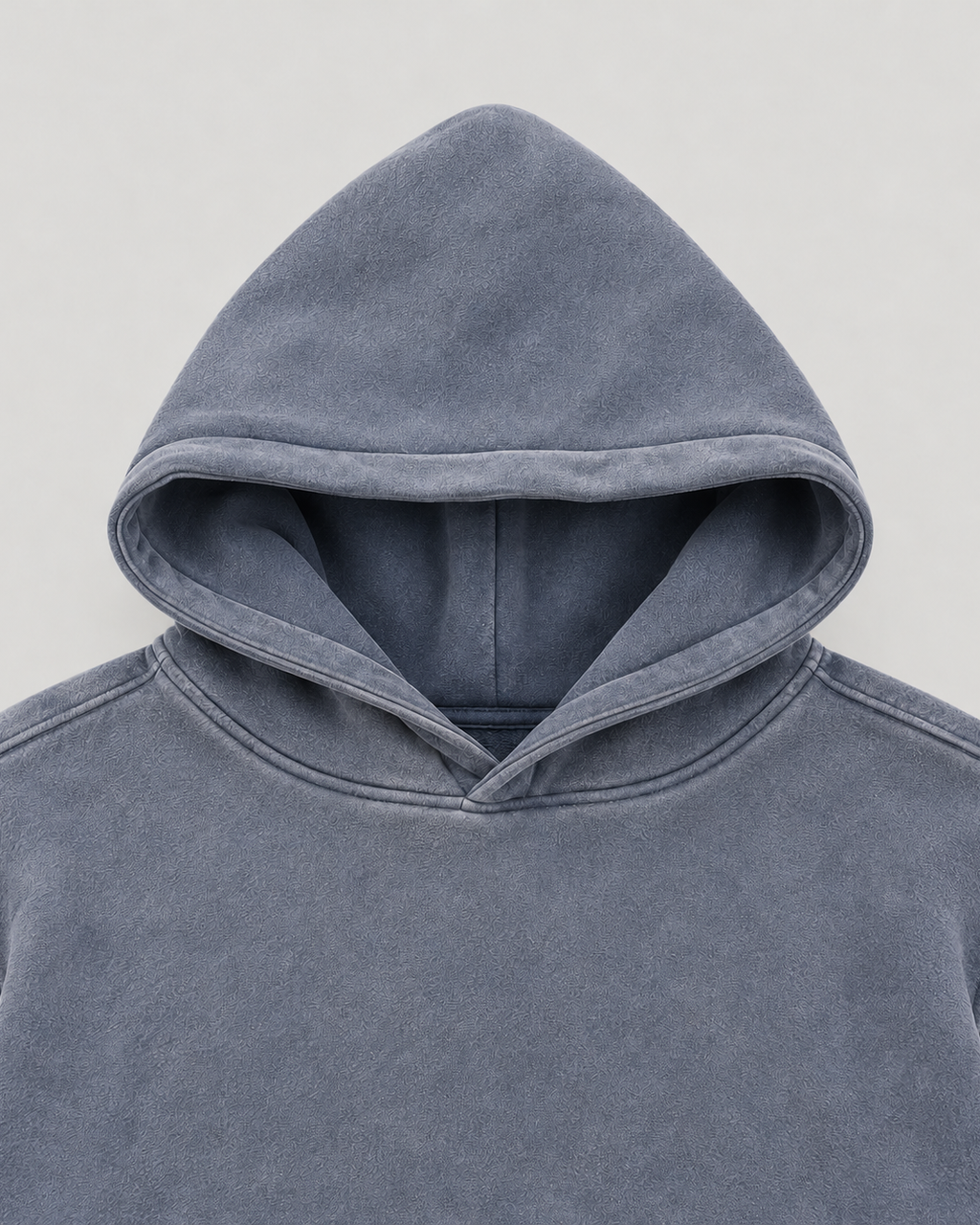 The District Hoodie in slate blue, hood and fabric detail