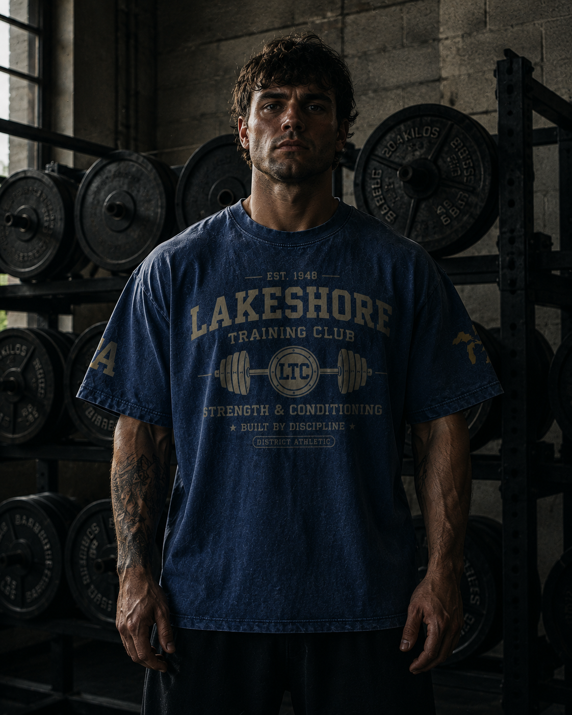 Lakeshore Training Club Heavyweight Vintage Wash T-Shirt — Washed Navy / Cream