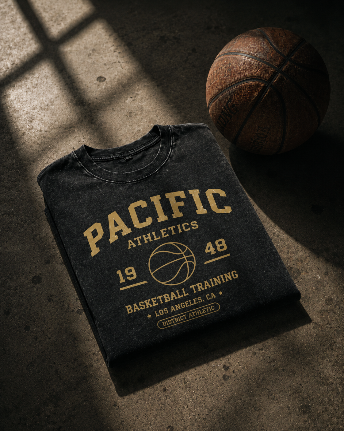 Pacific Athletics Heavyweight Vintage Wash T-Shirt — Washed Black / Gold