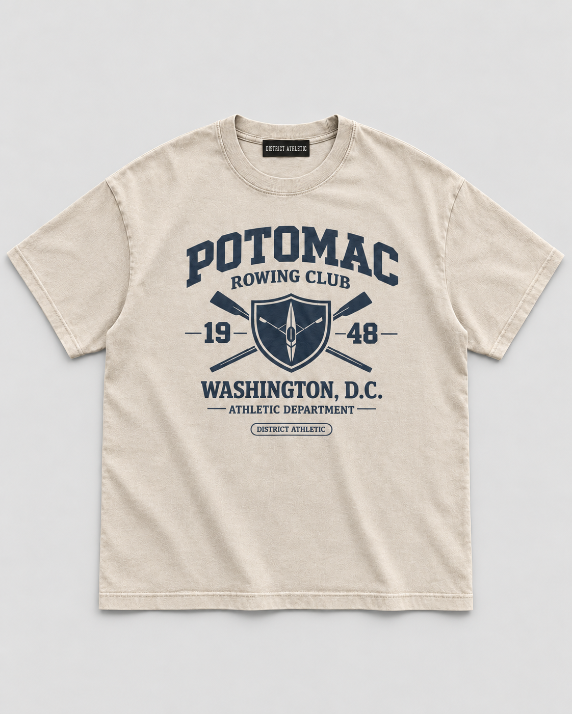 The Potomac Tee in Sand, navy print