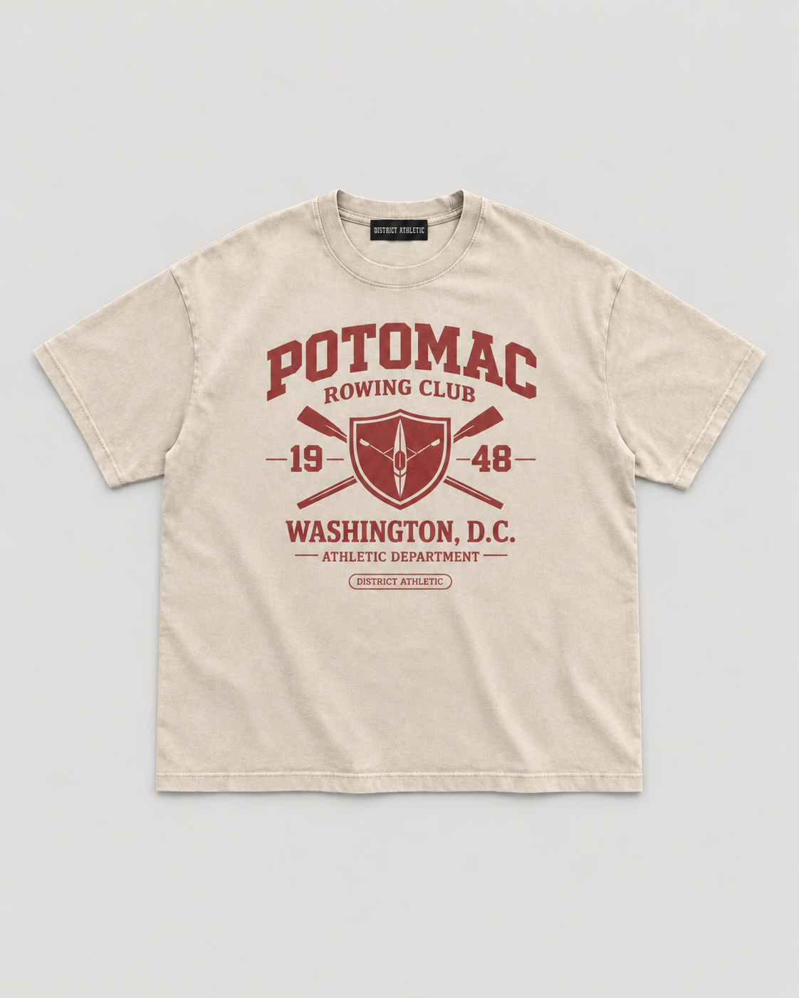 The Potomac Tee in Sand, red print